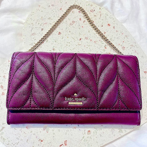 New Kate Spade Mulberry Purple Wallet w. Gold Chain ♠️ - Picture 2 of 3
